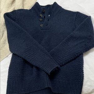 Men's V-Neck Navy Sweater with Button Detail